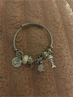 Silver-Tone Turtle & Fishbone Charm Bracelet - Silver